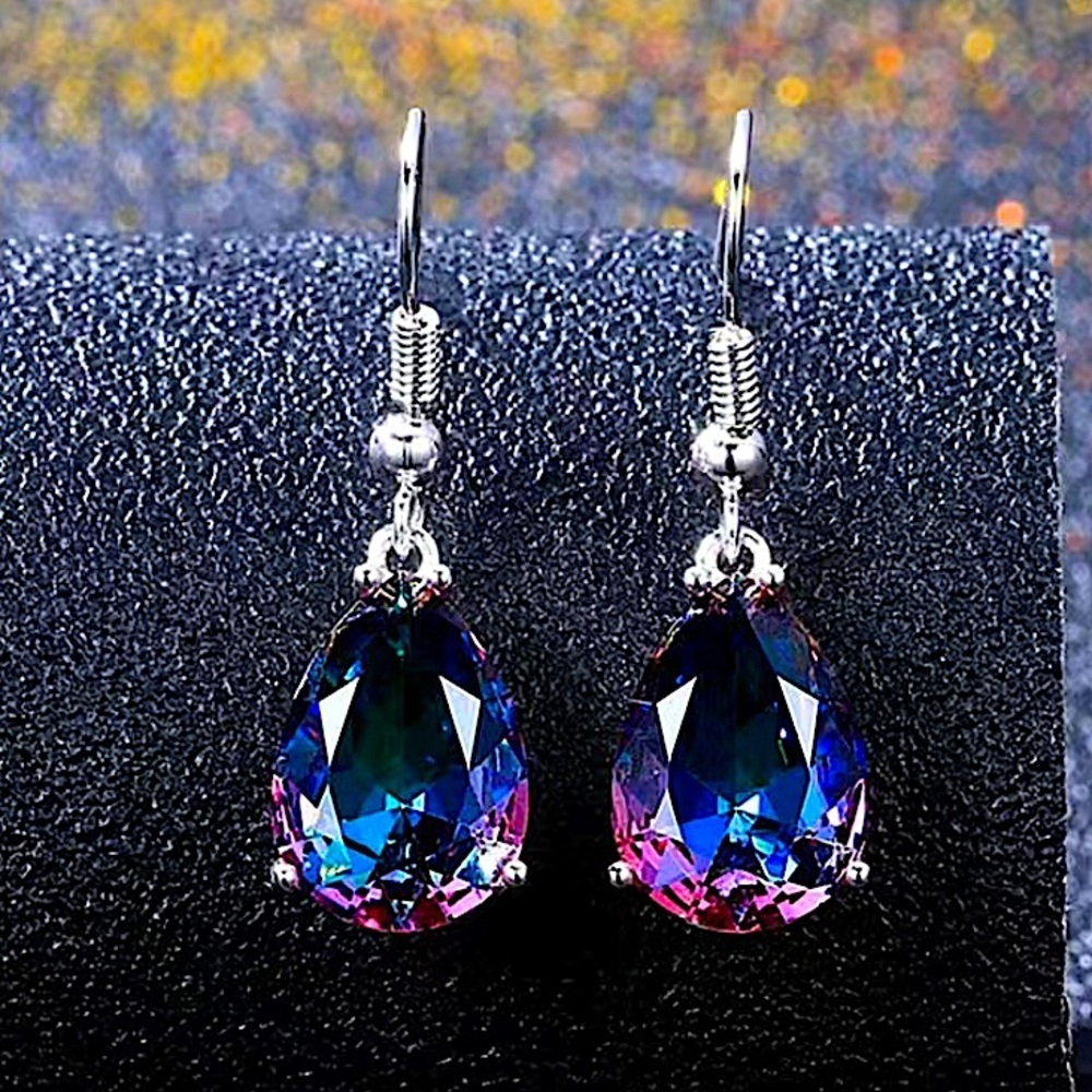 Silver Amethyst Pink Crystal Drop Dangle Boho Handmade Earrings